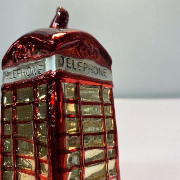 Pottery Barn Red Telephone Booth Glass Christmas Ornament 5”H x 2”W British Gold - Picture 7 of 10